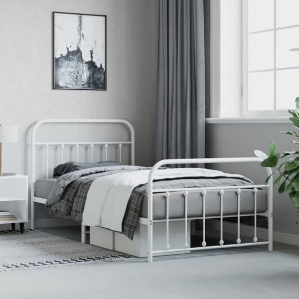 sengeramme med sengegavl og fodgærde 107x203 cm metal hvid