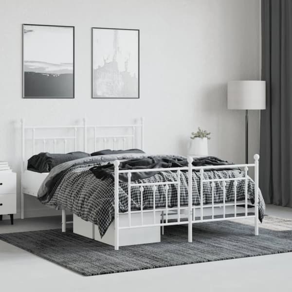 Sängram med huvudgavel och fotgavel vit metall 140x200 cm