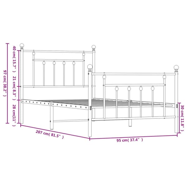 sengeramme med sengegavl og fodgærde 90x200 cm metal hvid