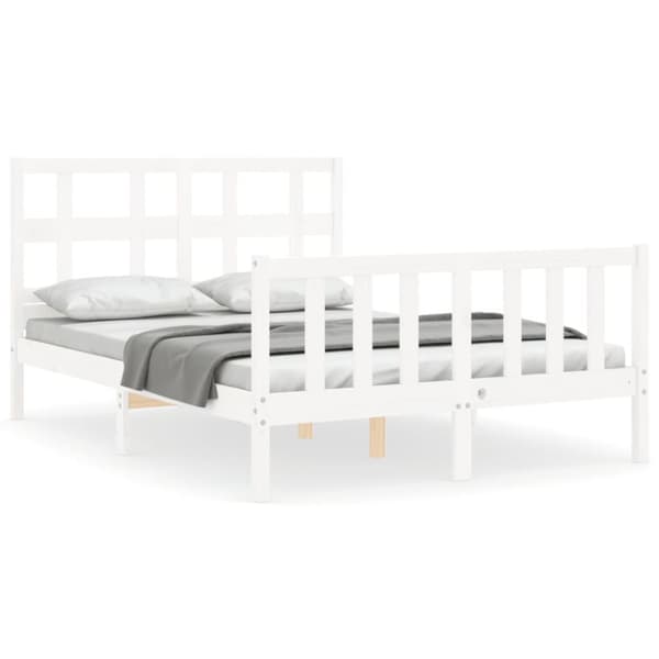 sengeramme med sengegavl 140x200 cm massivt træ hvid