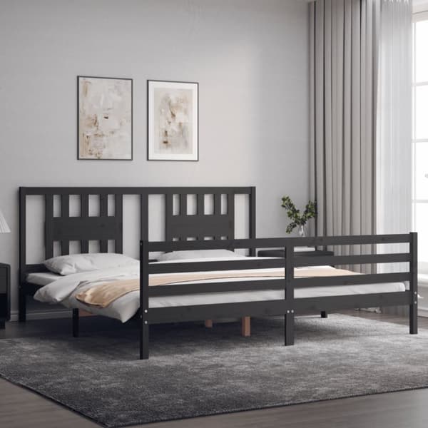 Sängynrunko päädyllä harmaa 200x200 cm täysi puu