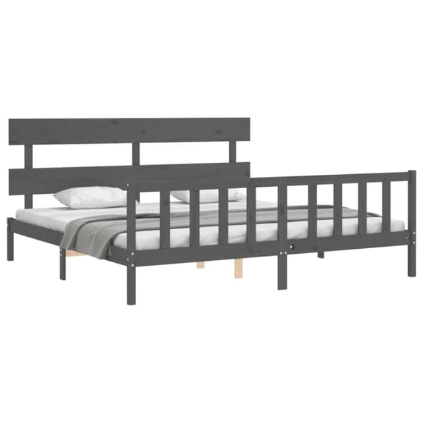sengeramme med sengegavl 200x200 cm massivt træ grå