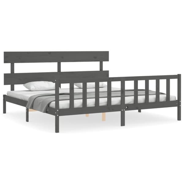 sengeramme med sengegavl 200x200 cm massivt træ grå