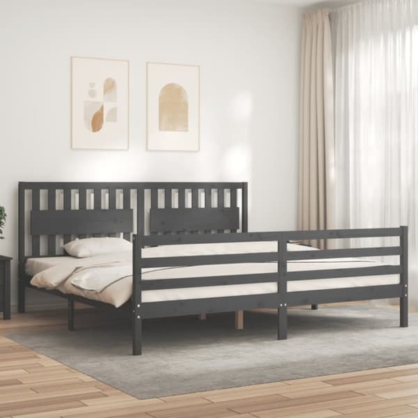 sengeramme med sengegavl 200x200 cm massivt træ grå
