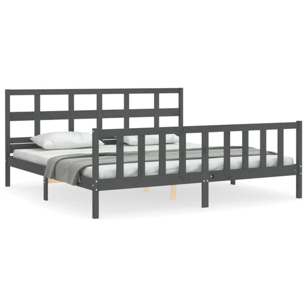 sengeramme med sengegavl 200x200 cm massivt træ grå