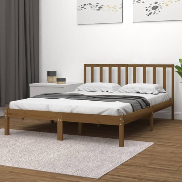 Sängram honungsbrun massiv furu 200x200 cm