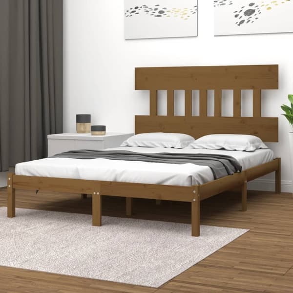 sengeramme 200x200 cm massivt træ gyldenbrun