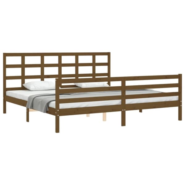 sengeramme med sengegavl 200x200 cm massivt træ gyldenbrun