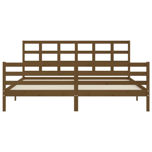 sengeramme med sengegavl 200x200 cm massivt træ gyldenbrun