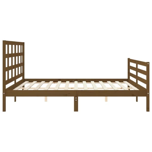 sengeramme med sengegavl 200x200 cm massivt træ gyldenbrun