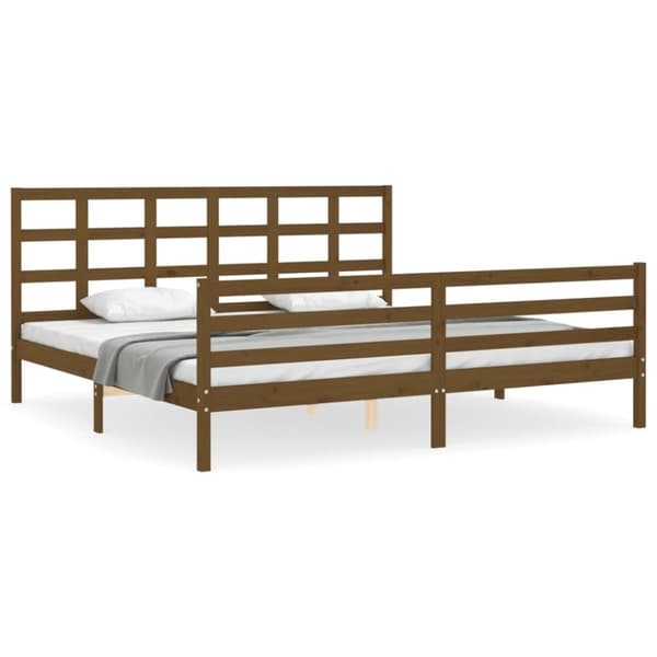 sengeramme med sengegavl 200x200 cm massivt træ gyldenbrun