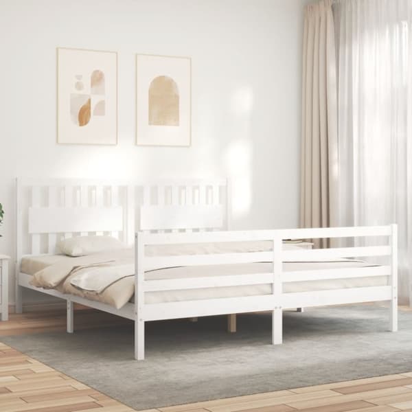 sengeramme med sengegavl Super King Size massivt træ hvid