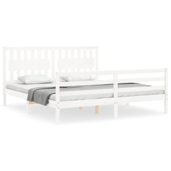 sengeramme med sengegavl Super King Size massivt træ hvid
