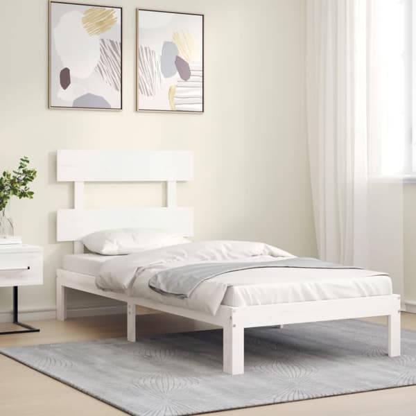 sengeramme med sengegavl 100x200 cm massivt træ hvid