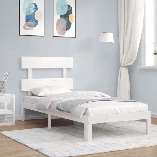 sengeramme med sengegavl 100x200 cm massivt træ hvid