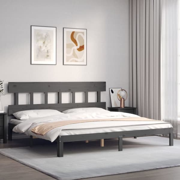 sengeramme med sengegavl 200x200 cm massivt træ grå