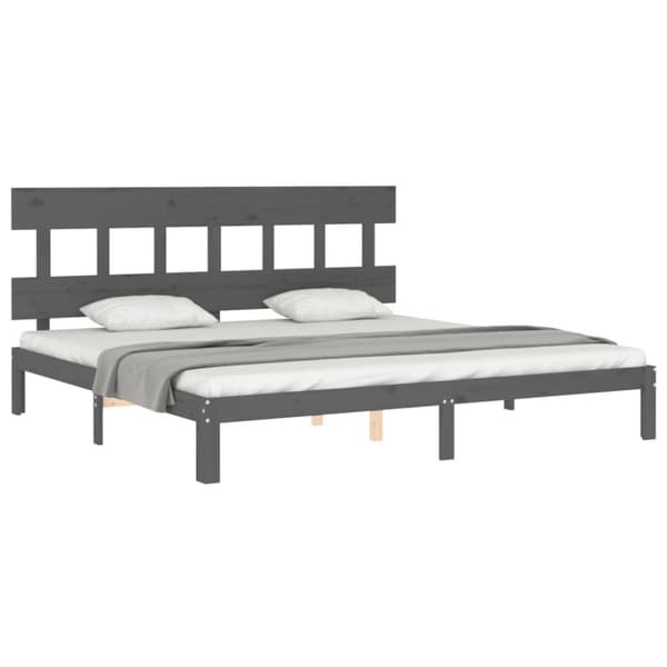 sengeramme med sengegavl 200x200 cm massivt træ grå