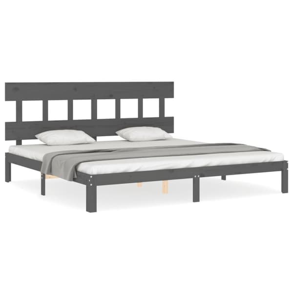 sengeramme med sengegavl 200x200 cm massivt træ grå