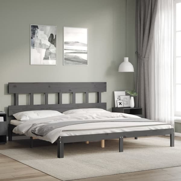 sengeramme med sengegavl 200x200 cm massivt træ grå