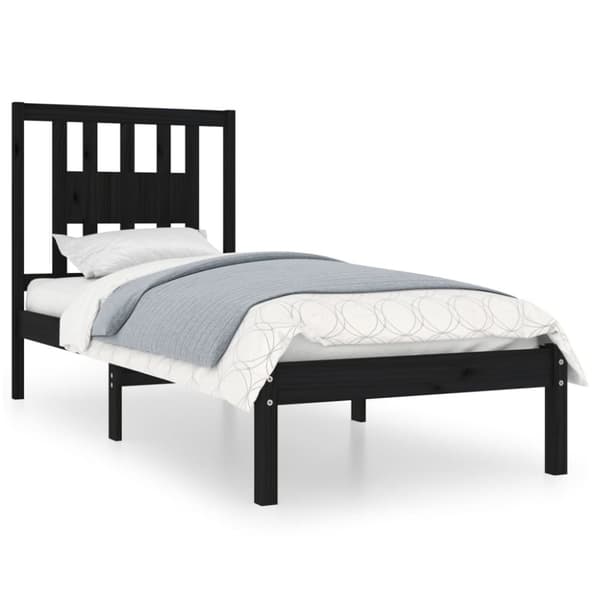 Sängram svart massiv furu 75x190 cm