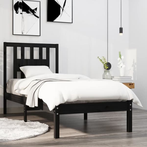 Sängram svart massiv furu 75x190 cm
