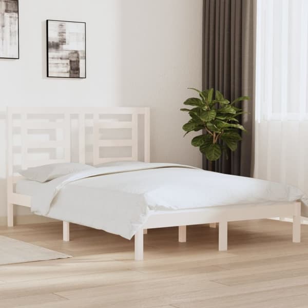 sengeramme 140x200 cm massivt fyrretræ hvid