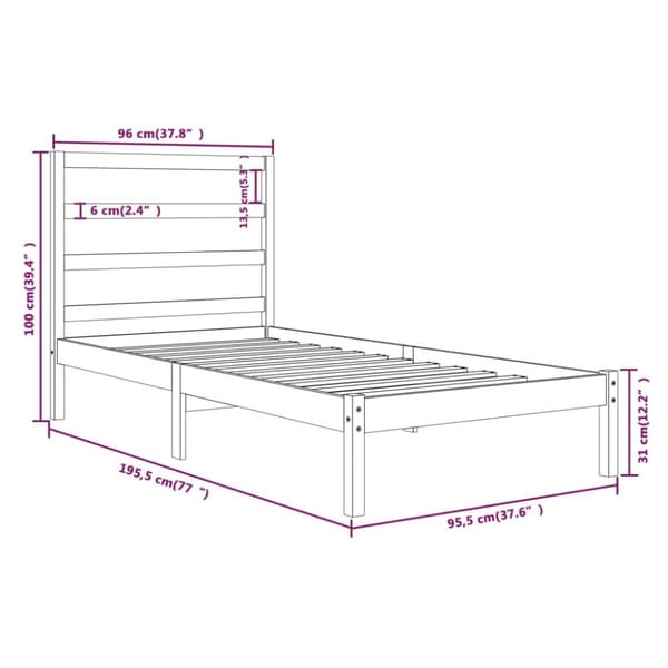 sengeramme 90x190 cm Single massivt træ hvid