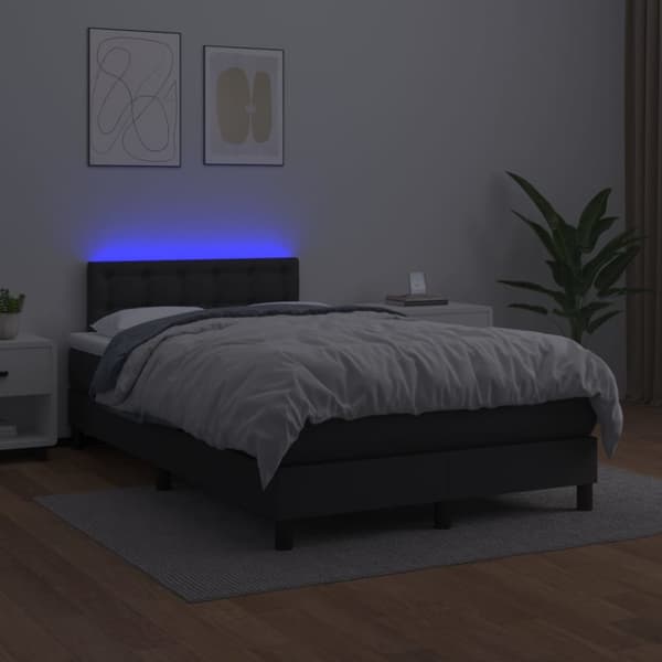 Ramsäng med madrass & LED svart 120x200 cm konstläder