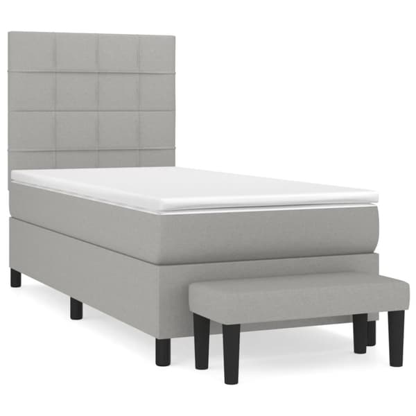 Ramsäng med madrass ljusgrå 90x200 cm tyg