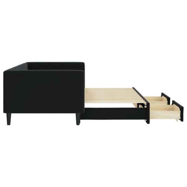 daybed med udtræk og skuffer 90x200 cm velour sort