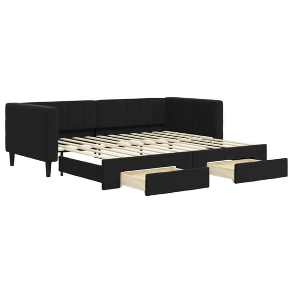 daybed med udtræk og skuffer 90x200 cm velour sort
