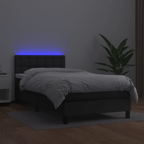 Ramsäng med madrass & LED svart 100x200 cm konstläder