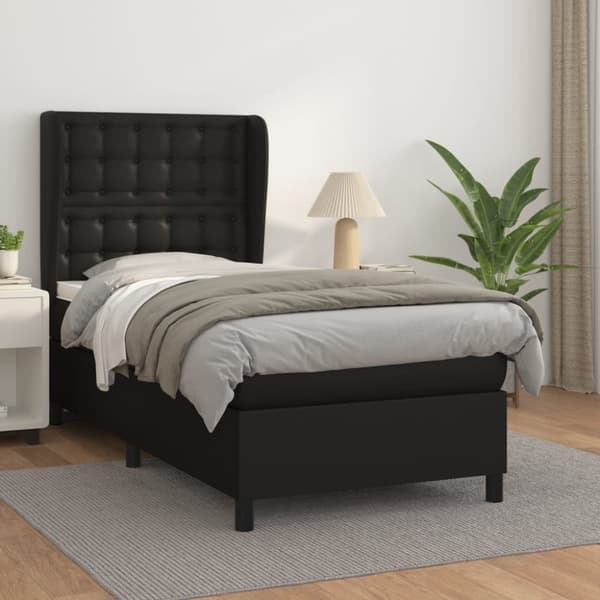kontinentalseng med madras 90x200 cm kunstlæder sort