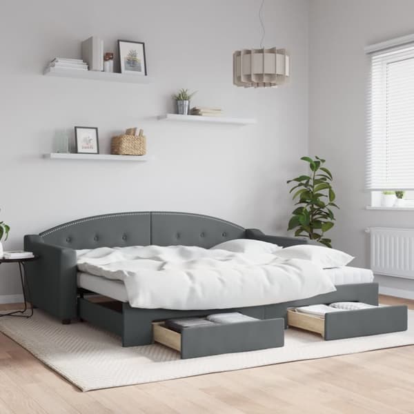 daybed med udtræk og skuffer 90x200 cm stof mørkegrå
