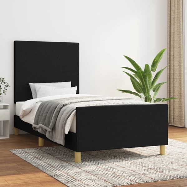 sengeramme med sengegavl 90x200 cm stof sort