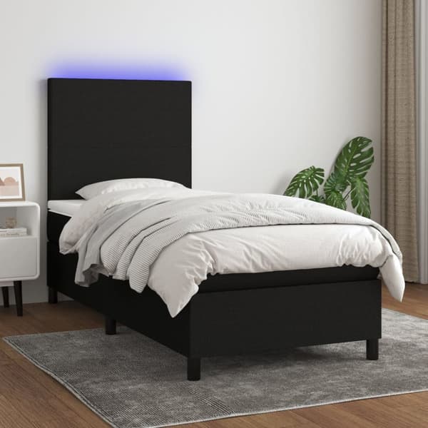 kontinentalseng med LED-lys 90x190 cm stof sort