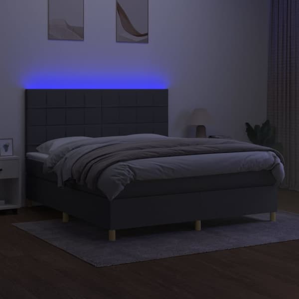 kontinentalseng med LED-lys 180x200 cm stof mørkegrå