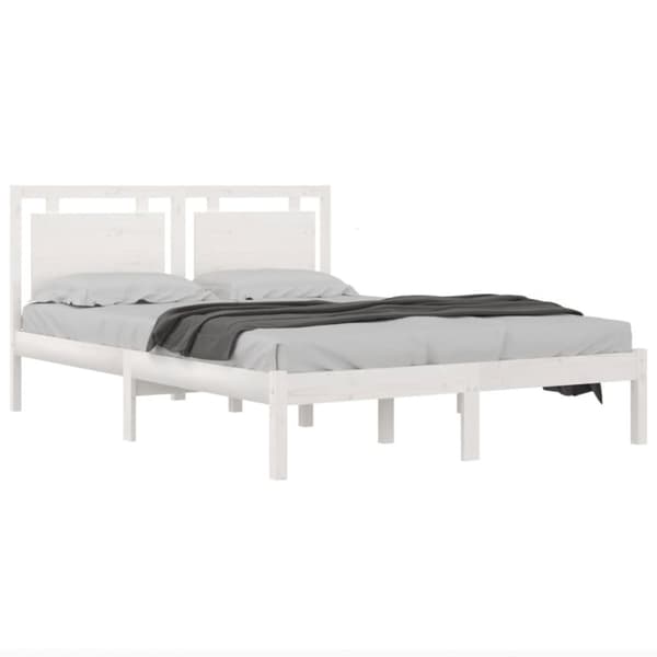 sengeramme 135x190 cm dobbelt massivt træ hvid