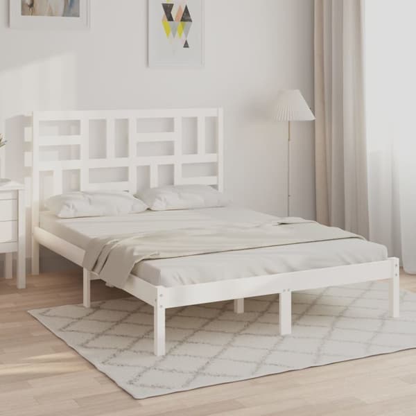 sengeramme 135x190 cm dobbelt massivt træ hvid