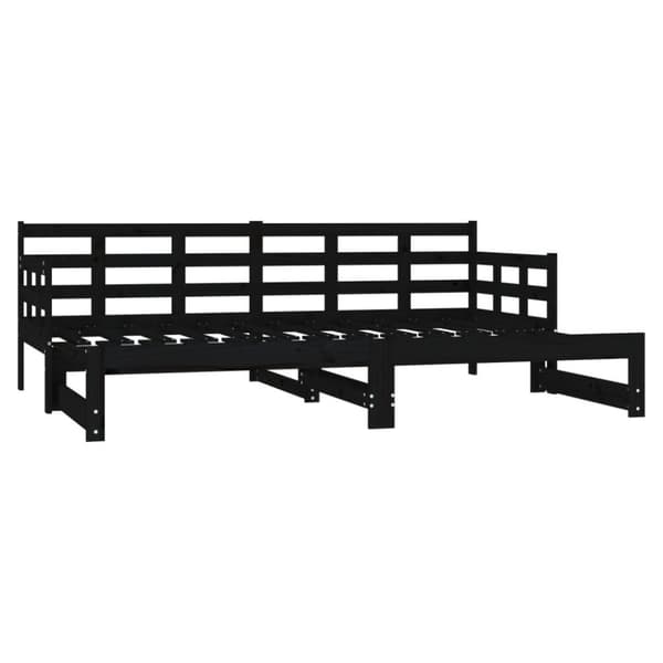 daybed med udtræk 2x(90x190) cm massivt fyrretræ sort