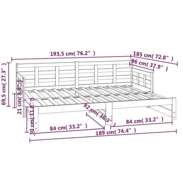 daybed med udtræk 2x(90x190) cm massivt fyrretræ sort