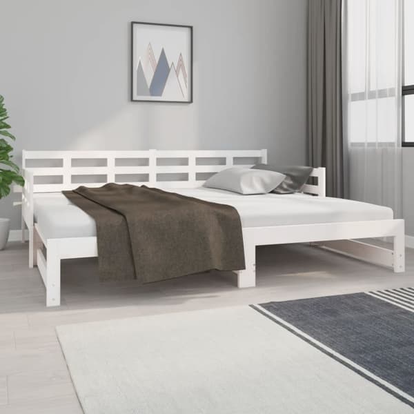 Sohvasänky ulosvedettävä valkoinen täysi mänty 2x (90x200) cm