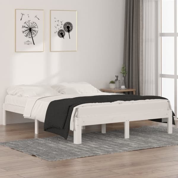 Sängram vit massivt trä 150x200 cm