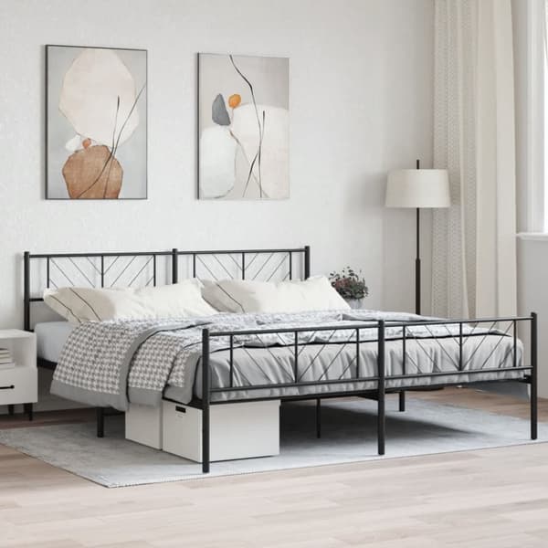 sengeramme med sengegavl og fodgærde 180x200 cm metal sort