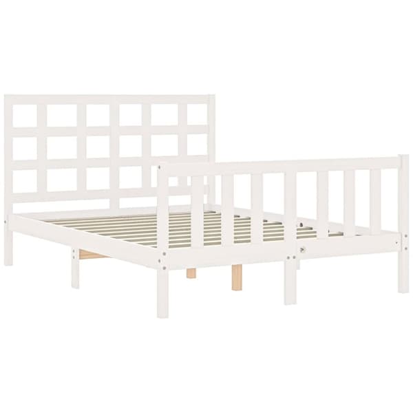 Sängram med huvudgavel vit 140x190 cm massivt trä