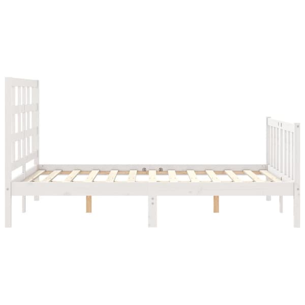 Sängram med huvudgavel vit 140x190 cm massivt trä