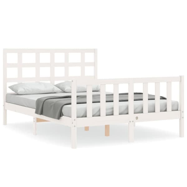 Sängram med huvudgavel vit 140x190 cm massivt trä