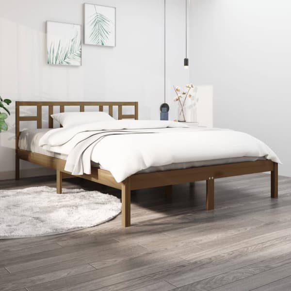 sengeramme 200x200 cm massivt træ gyldenbrun