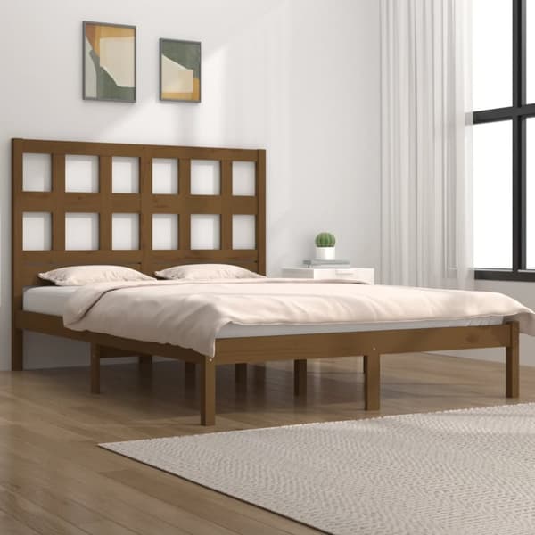 sengeramme 200x200 cm massivt fyrretræ gyldenbrun