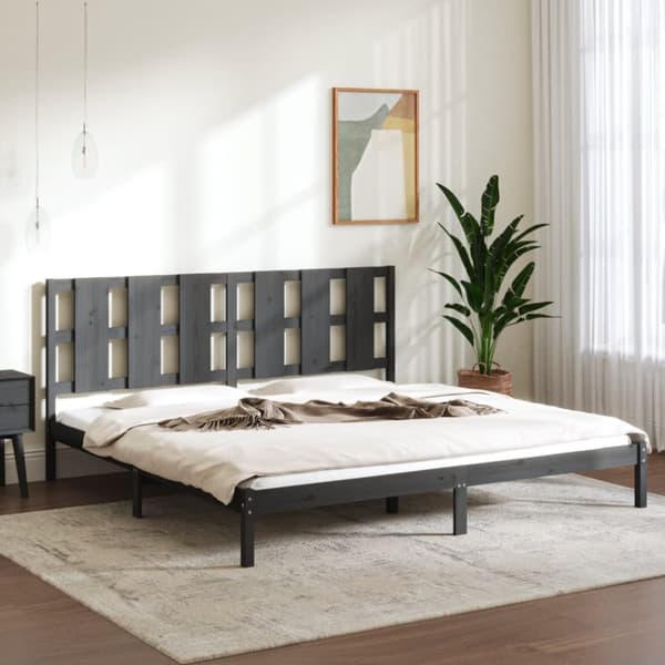 sengeramme 200x200 cm massivt fyrretræ grå